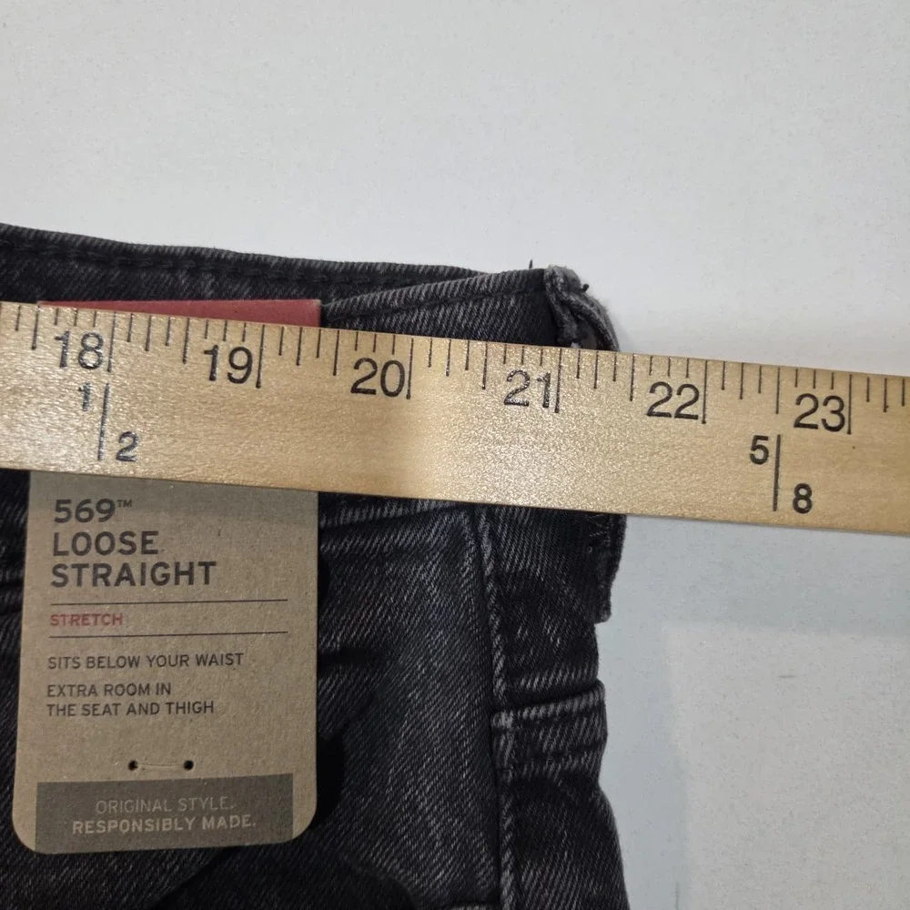 NWT Levi's Jeans Black 569 Loose Straight Baggy Y2K Stretch Men's 42x34 DIstress